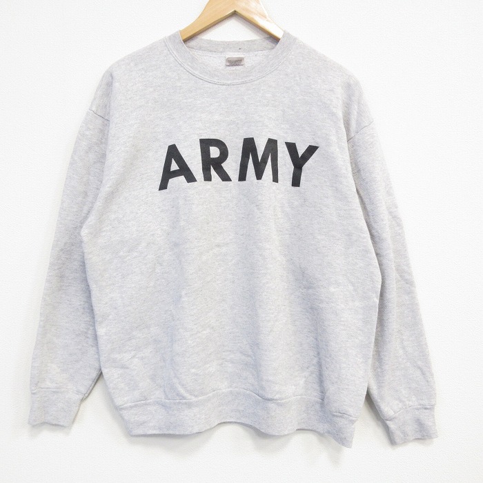 L★古着 長袖 スウェット メンズ 00年代 00s ミリタリー アーミー ARMY クルーネック USA製 薄グレー 霜降り 25dec12