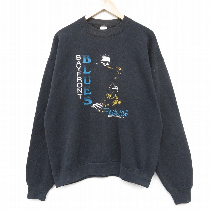 XL★古着 フルーツオブザルーム 長袖 スウェット メンズ 90年代 90s ブルースフェスティバル クルーネック USA製 黒【spe】 25dec13