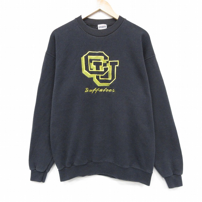 90s 長袖スウェット CU刺繍 ブラック L | 古着