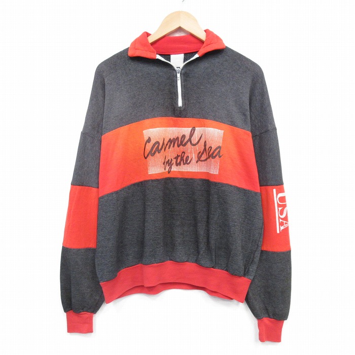 ハーフジップスウェット Carmel ツートンカラー グレー XL | 古着