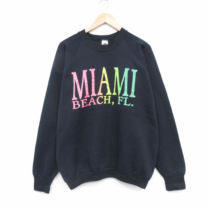 XL★古着 フルーツオブザルーム 長袖 スウェット メンズ 90年代 90s マイアミ ラグラン クルーネック USA製 黒 25dec13