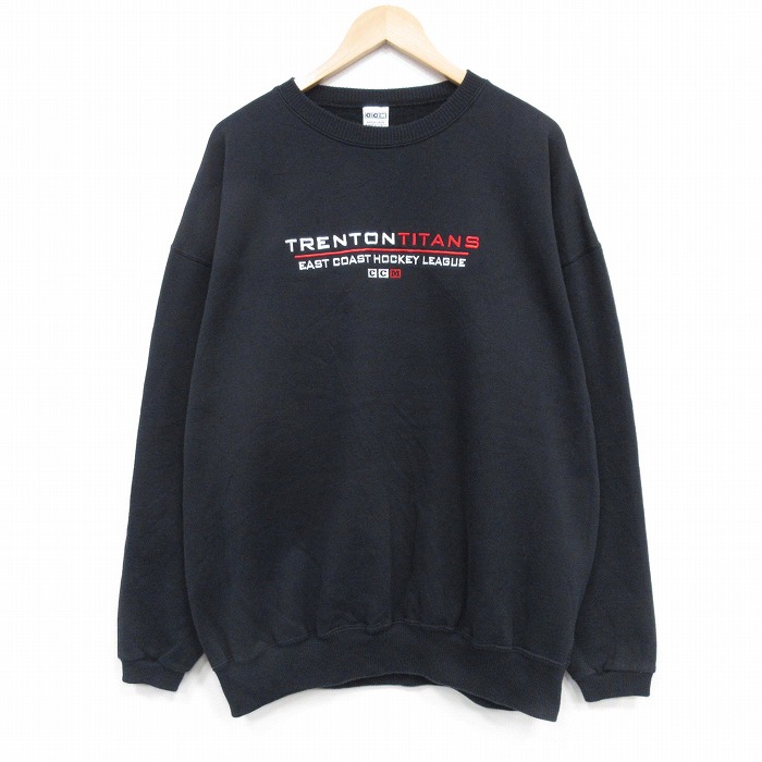 XL★古着 長袖 スウェット メンズ 00年代 00s TRENTON 大きいサイズ クルーネック カナダ製 黒 25dec13