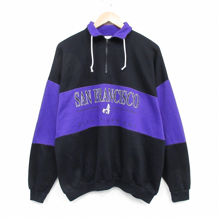 90s ハーフジップスウェット サンフランシスコ ブラック XL | 古着