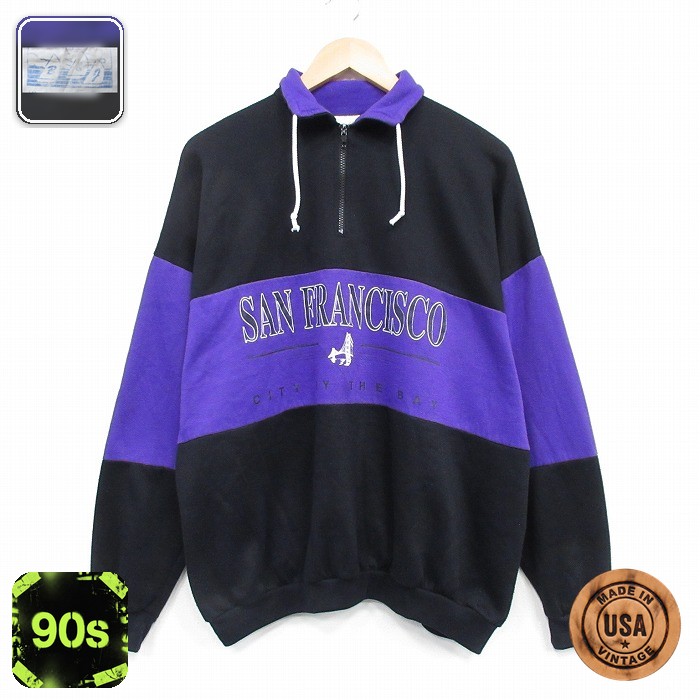 【50%OFF】90s ハーフジップスウェット サンフランシスコ ブラック XL | 古着
