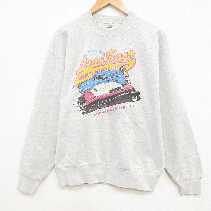 L★古着 フルーツオブザルーム 長袖 スウェット メンズ 90年代 90s 車 クルーネック USA製 グレー 霜降り 25dec13