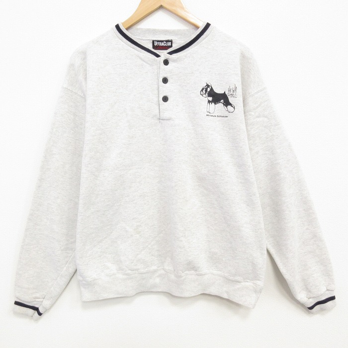 XL★古着 長袖 スウェット メンズ 00年代 00s ミニチュアシュナイザー ヘンリーネック 薄グレー 霜降り 25dec13