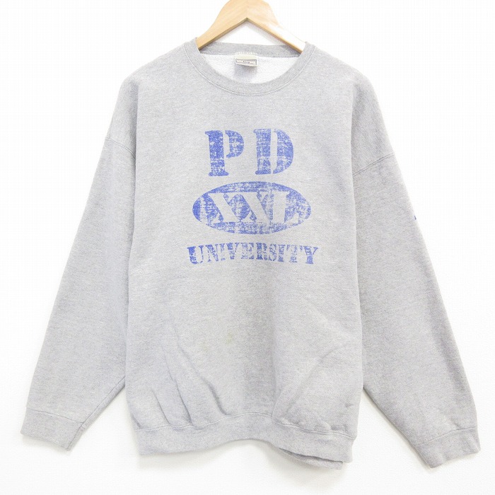 XL★古着 リー Lee 長袖 スウェット メンズ 大きいサイズ 90年代 90s PD クルーネック USA製 グレー 霜降り 25dec13