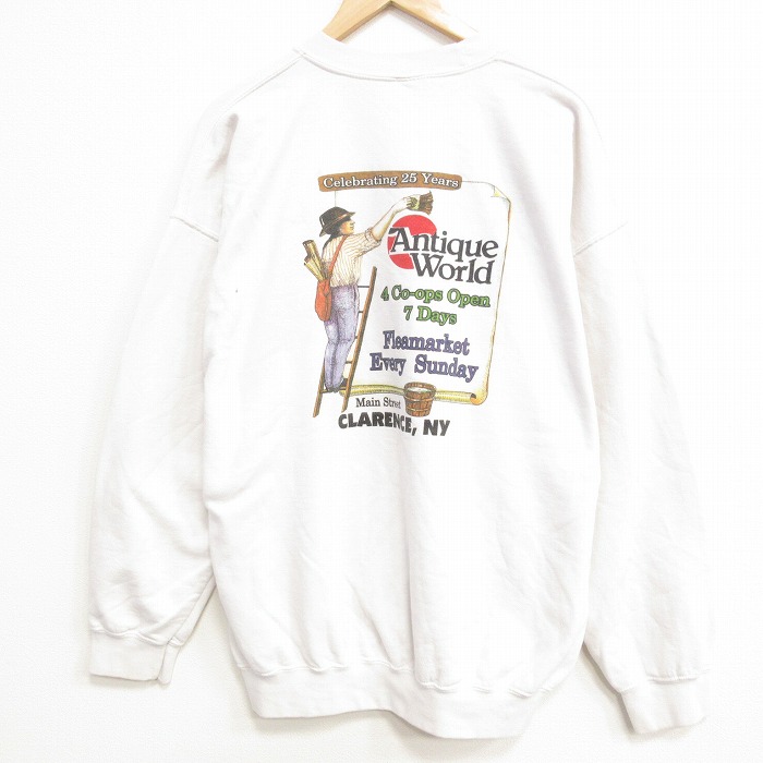 XL★古着 長袖 スウェット メンズ 00年代 00s アンティークワールド 大きいサイズ クルーネック 白 25dec13