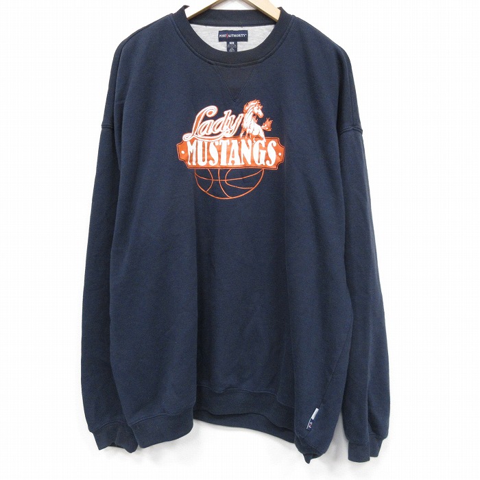 XL★古着 長袖 スウェット メンズ バスケットボール 大きいサイズ クルーネック 紺 25dec15
