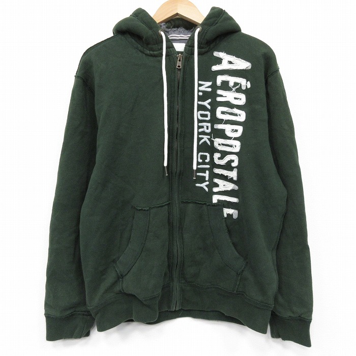 エアロポステール 長袖フルジップスウェット すれ加工 グリーン XL | 古着