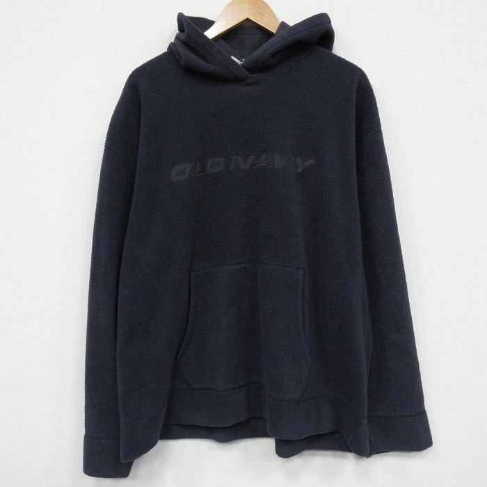 オールドネイビー 00s フリースパーカー ビッグロゴ刺繍 ネイビー XL | 古着
