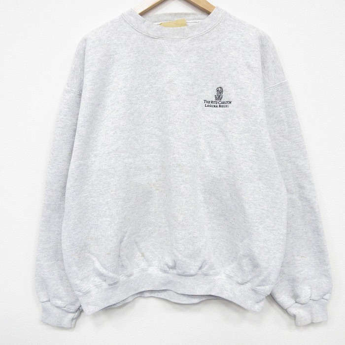 XL★古着 長袖 スウェット メンズ 90年代 90s ラグーナニゲル 大きいサイズ クルーネック USA製 薄グレー 霜降り 25dec17
