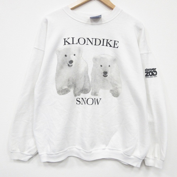 XL★古着 ヘインズ 長袖 スウェット メンズ 90年代 90s シロクマ クルーネック 白 25dec17