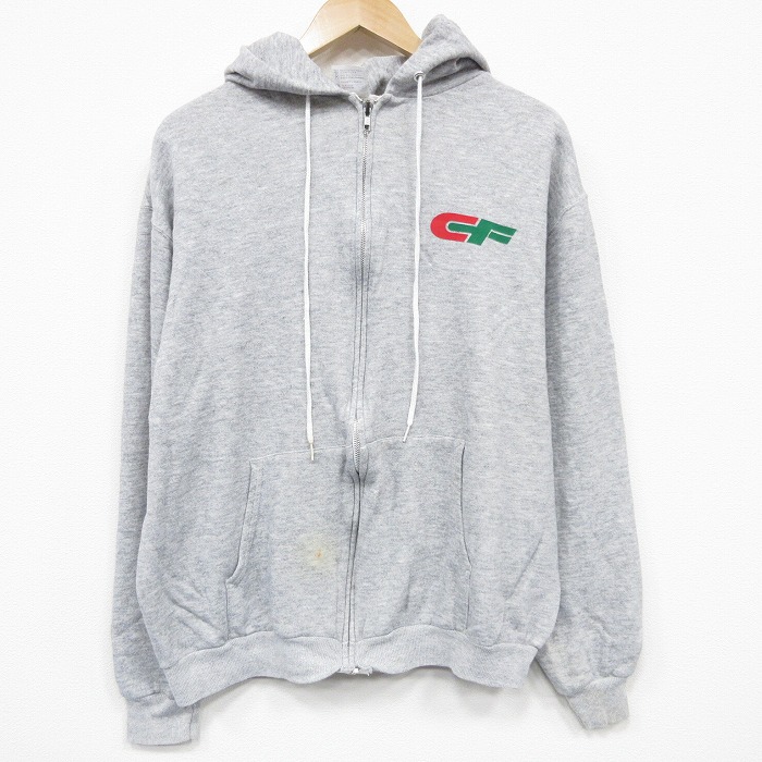 XL★古着 ヘインズ 長袖 フルジップ スウェット パーカー メンズ 80年代 80s CF USA製 薄グレー 霜降り 25dec17