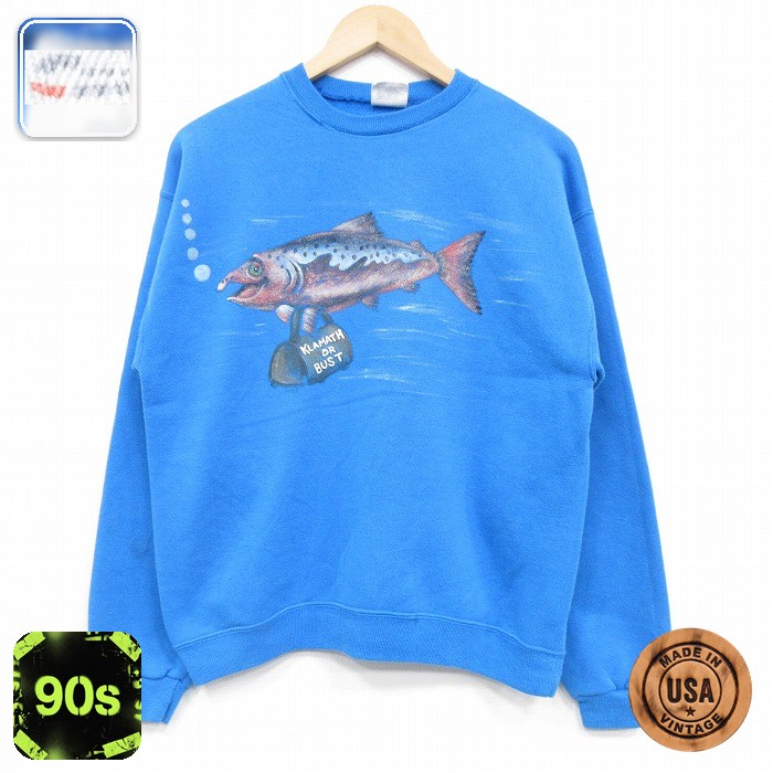 【50%OFF】90s 長袖スウェット 魚 ライトブルー M | 古着