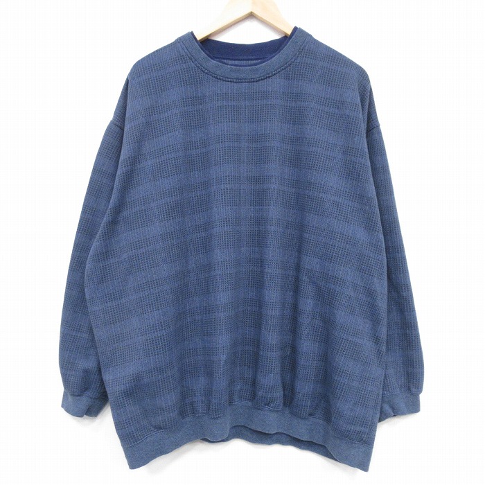 00s 長袖スウェット チェック ネイビー XL | 古着