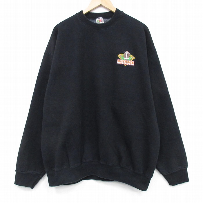 XL★古着 フルーツオブザルーム 長袖 スウェット メンズ 90年代 90s アメフト 大きいサイズ クルーネック USA製 黒 25dec15