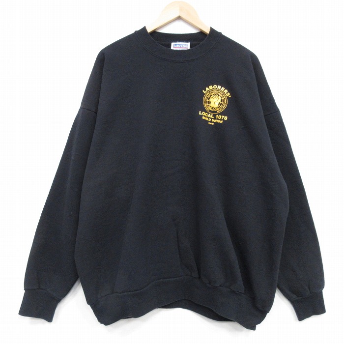 XL★古着 長袖 スウェット メンズ 90年代 90s LOCAL 大きいサイズ クルーネック USA製 黒 25dec15