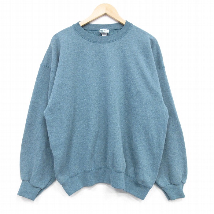XL★古着 長袖 スウェット メンズ 90年代 90s 無地 クルーネック USA製 薄緑 霜降り 25dec15