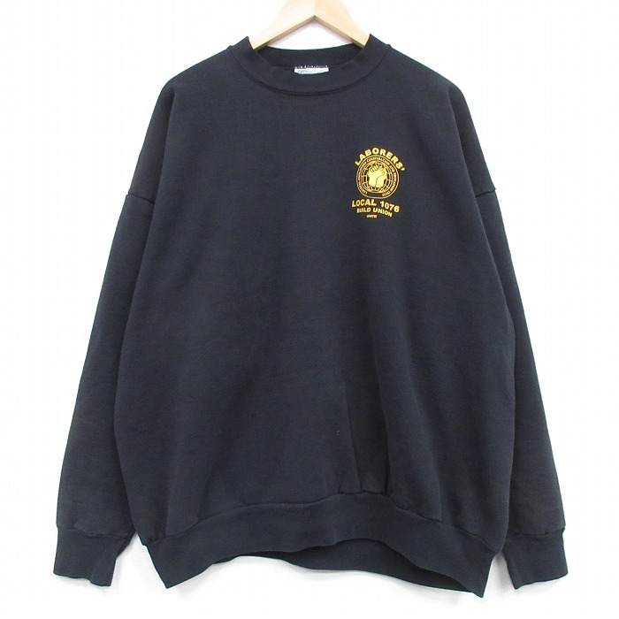 XL★古着 長袖 スウェット メンズ 90年代 90s LOCAL 大きいサイズ クルーネック USA製 黒 25dec15