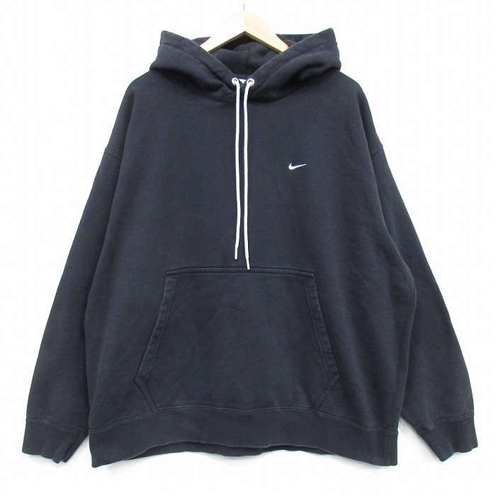 XL★古着 ナイキ NIKE 長袖 スウェット パーカー メンズ ワンポイントロゴ 大きいサイズ 黒 25dec15