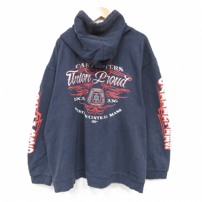 XL★古着 長袖 スウェット パーカー メンズ 00年代 00s LOCAL 大きいサイズ クルーネック USA製 紺 25dec16