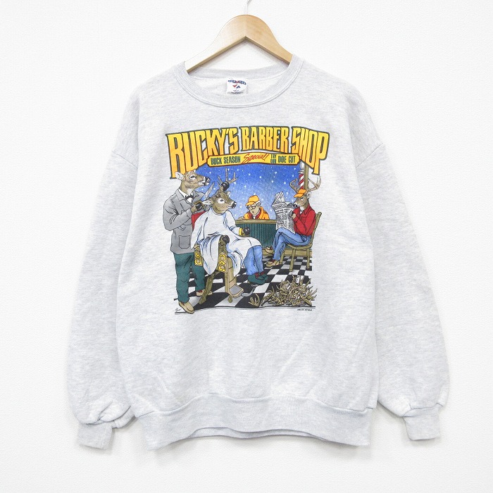 XL★古着 ジャージーズ 長袖 スウェット メンズ 90年代 90s シカ クルーネック USA製 薄グレー 霜降り 25dec18