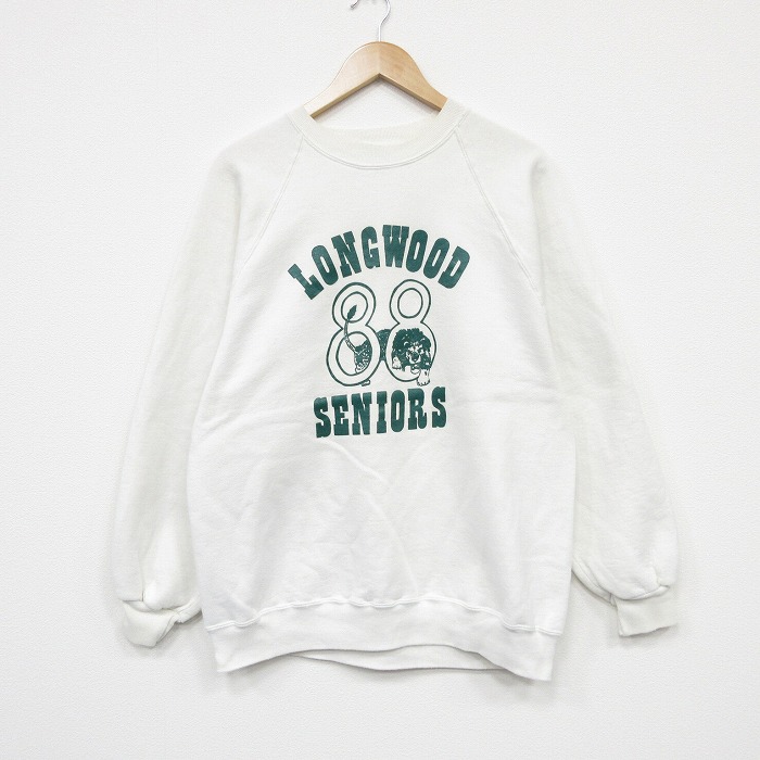 L★古着 長袖 スウェット メンズ 80年代 80s ライオン ラグラン クルーネック USA製 白【spe】 25dec18