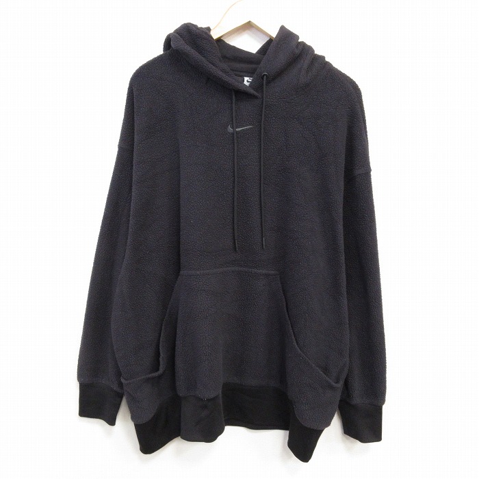 XL★古着 ナイキ NIKE 長袖 スウェット パーカー メンズ ワンポイントロゴ センターウォッシュ 大きいサイズ ポリエステル 黒【spe】 25dec17