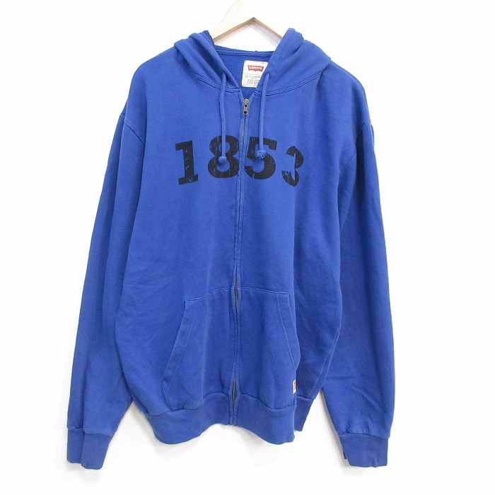 XL★古着 リーバイス Levis 長袖 フルジップ スウェット パーカー メンズ 1853 大きいサイズ 青 25dec17