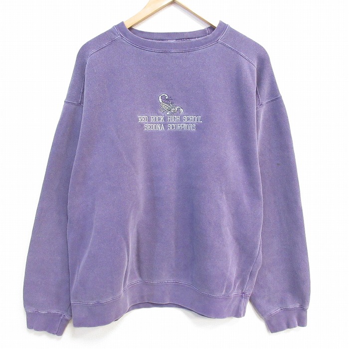 XL★古着 長袖 スウェット メンズ 00年代 00s サソリ クルーネック 薄紫 霜降り 25dec17