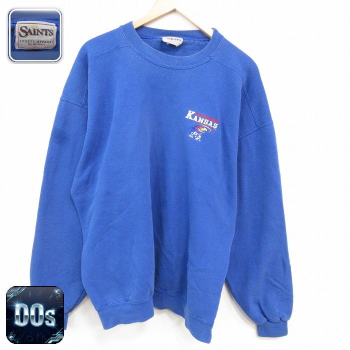 【50%OFF】00s 長袖スウェット カンザスジェイホークス ブルー XL | 古着