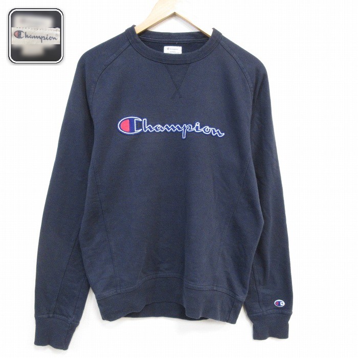 【50%OFF】チャンピオン ラグランスウェット ビッグロゴ ネイビー M | 古着