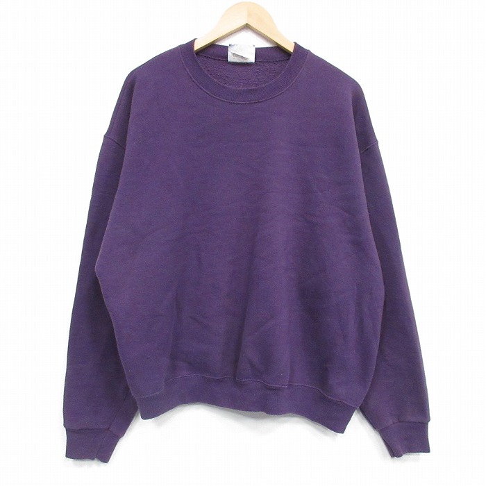 XL★古着 リー Lee 長袖 スウェット メンズ 90年代 90s 無地 大きいサイズ クルーネック USA製 濃紫 25dec16