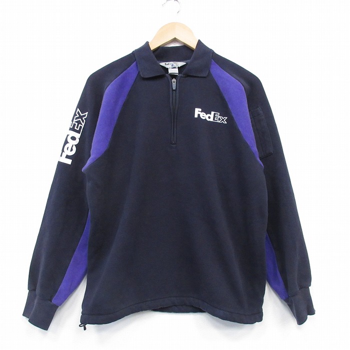 L★古着 長袖 ハーフジップ スウェット メンズ FedEx 襟付き 黒他【spe】 25dec16
