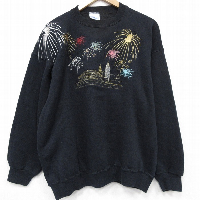TULTEX 90s 長袖スウェット 花火 ブラック XL | 古着
