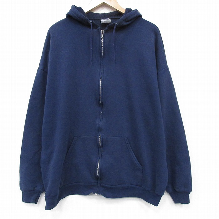 XL★古着 ジャージーズ 長袖 フルジップ スウェット パーカー メンズ 00年代 00s 無地 大きいサイズ 薄紺 25dec18