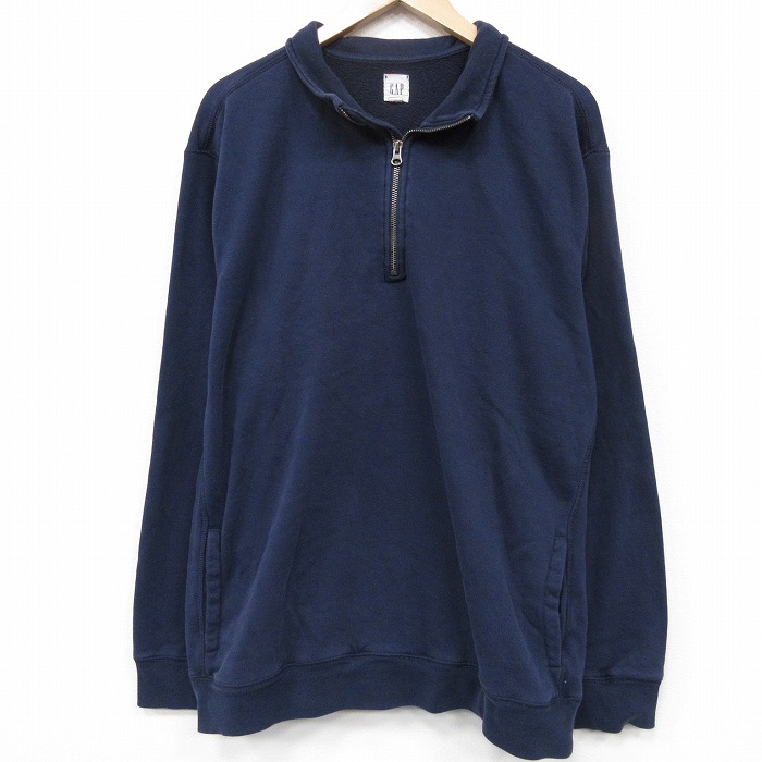 XL★古着 ギャップ GAP 長袖 ハーフジップ スウェット メンズ 無地 大きいサイズ 薄紺 25dec18