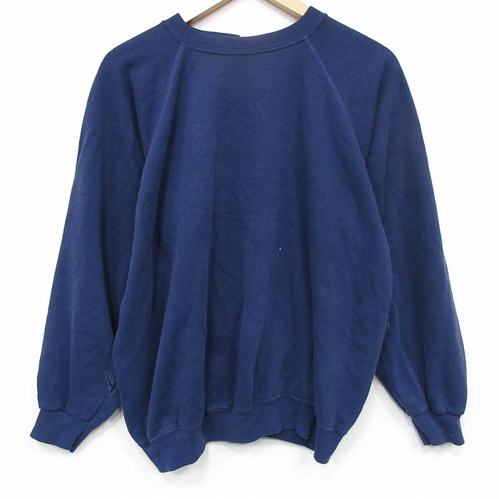 XL★古着 ヘインズ 長袖 スウェット メンズ 80年代 80s 無地 ラグラン クルーネック USA製 薄紺 25dec18