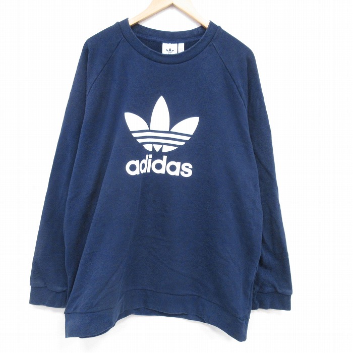 【50%OFF】アディダス ラグラン長袖トップス ビッグロゴ ネイビー XL | 古着