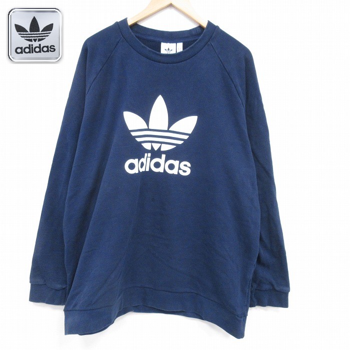 【50%OFF】アディダス ラグラン長袖トップス ビッグロゴ ネイビー XL | 古着