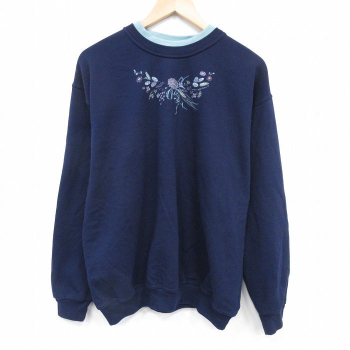 XL★古着 NORTHERN REFRECTIONS 長袖 スウェット メンズ 00年代 00s 花 クルーネック カナダ製 紺 25dec19