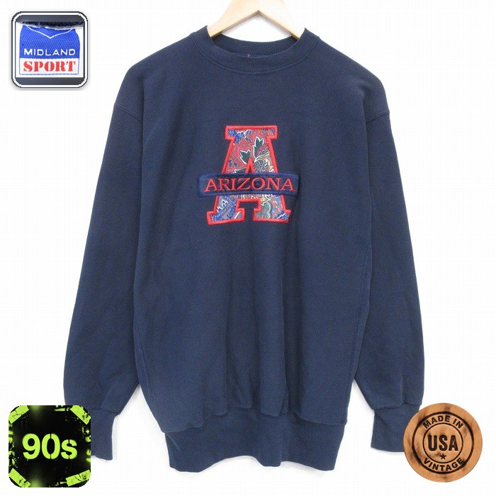 【50%OFF】90s 長袖スウェット アリゾナ刺繍 ネイビー XL | 古着