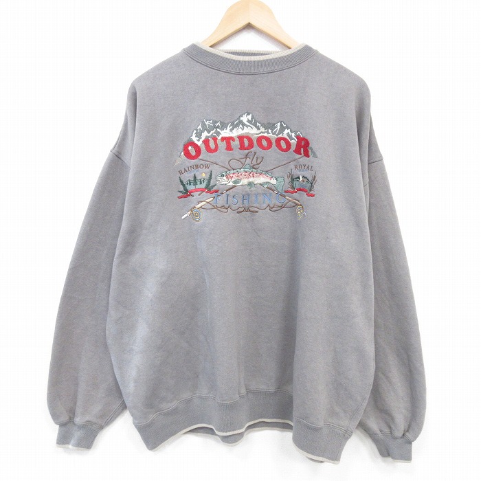 00s 長袖スウェット フィッシング刺繍 グレー XL | 古着
