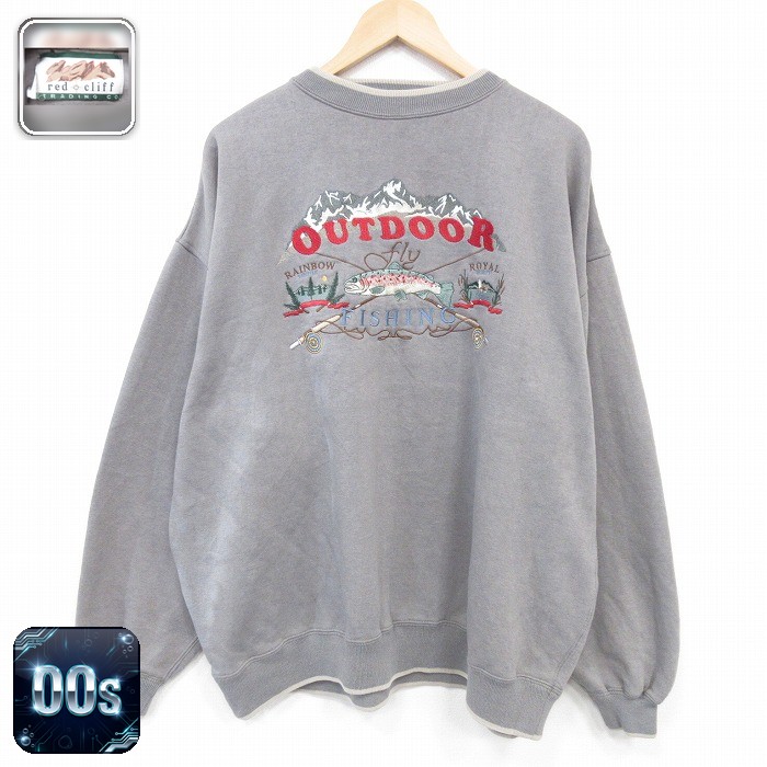 【50%OFF】00s 長袖スウェット フィッシング刺繍 グレー XL | 古着