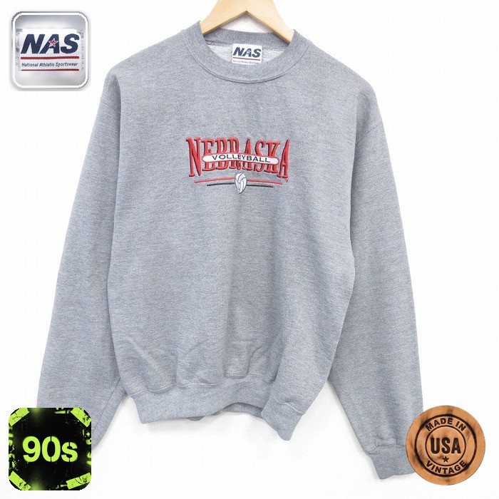 【50%OFF】90s 長袖スウェット ネブラスカ刺繍 グレー M | 古着