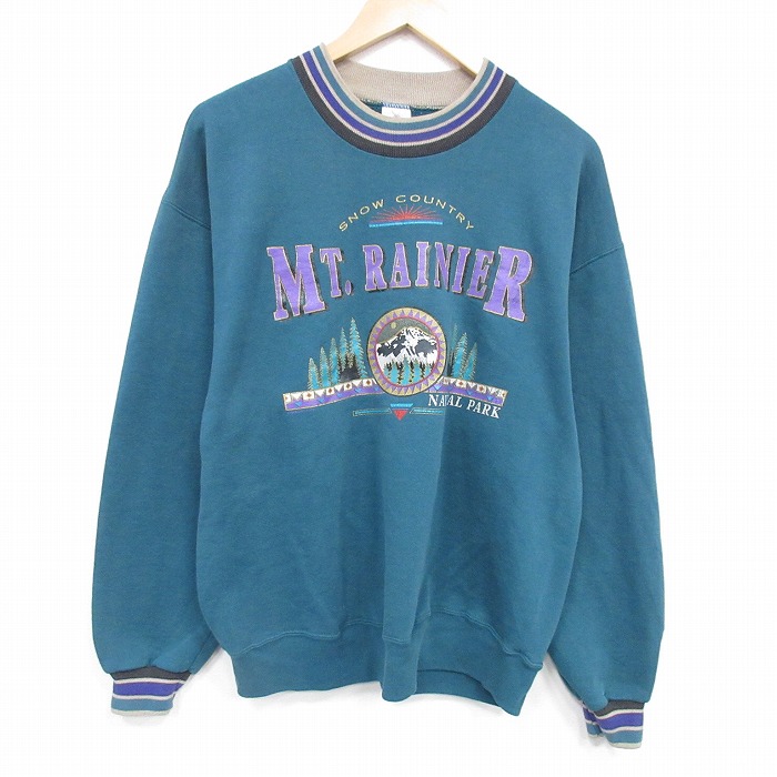 L★古着 ジャージーズ 長袖 スウェット メンズ 90年代 90s レーニア山 クルーネック USA製 緑【spe】 25dec20