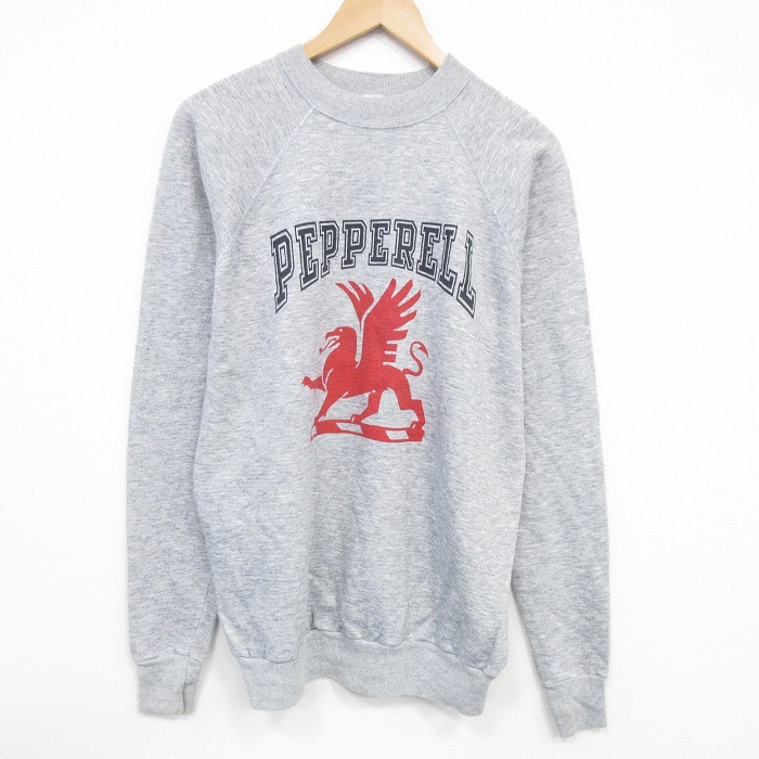 M★古着 長袖 スウェット メンズ 90年代 90s PEPPERELL ラグラン クルーネック USA製 グレー 霜降り 25dec20