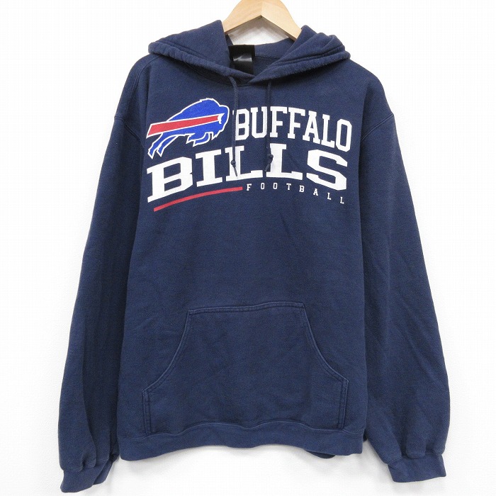 XL★古着 リーボック 長袖 スウェット パーカー メンズ NFL バッファロービルズ 紺 アメフト スーパーボウル 25dec20
