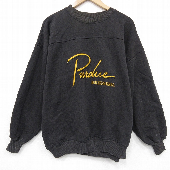 Purdue 00s 長袖スウェット 刺繍 ブラック XL | 古着